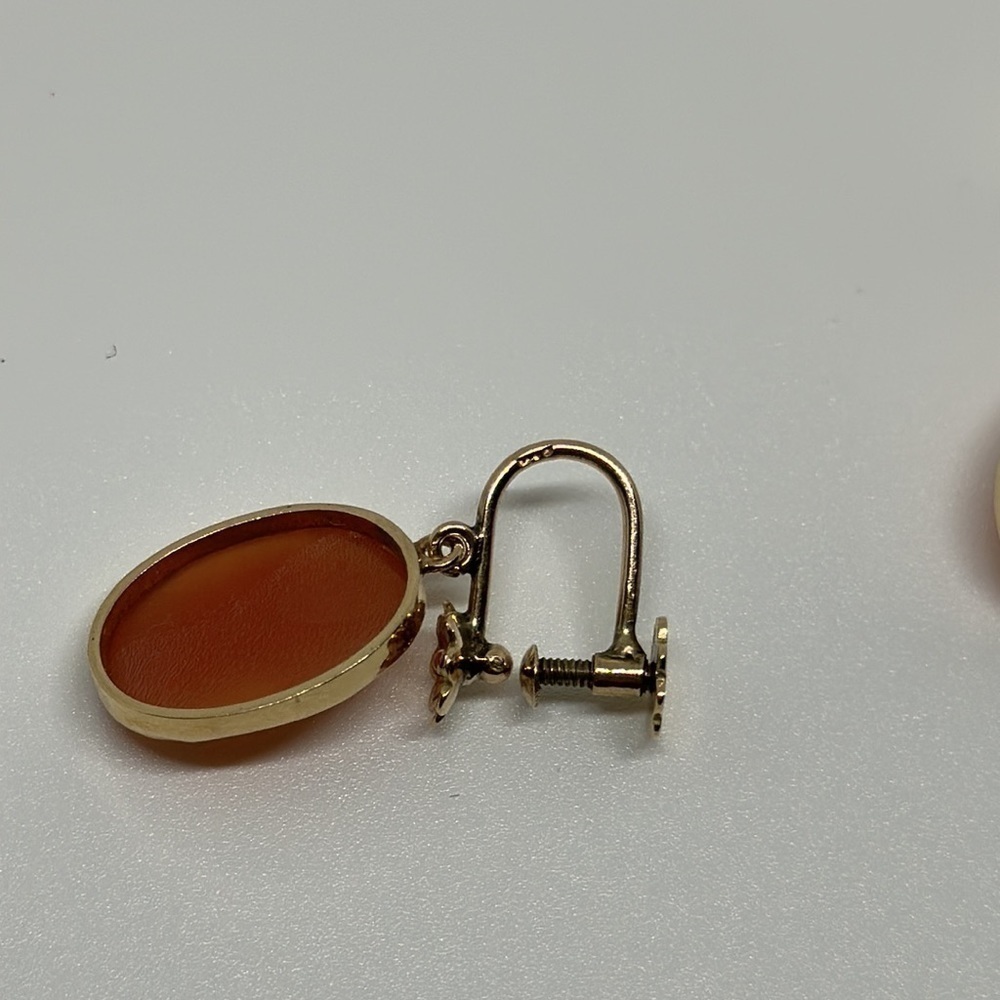 VINTAGE 14K real solid gold camafeo earrings - Picture 8 of 16